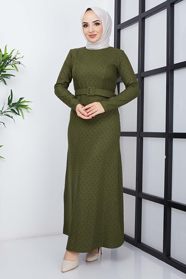 Buğlem Ponpon Kışlık Elbise - Haki - 2