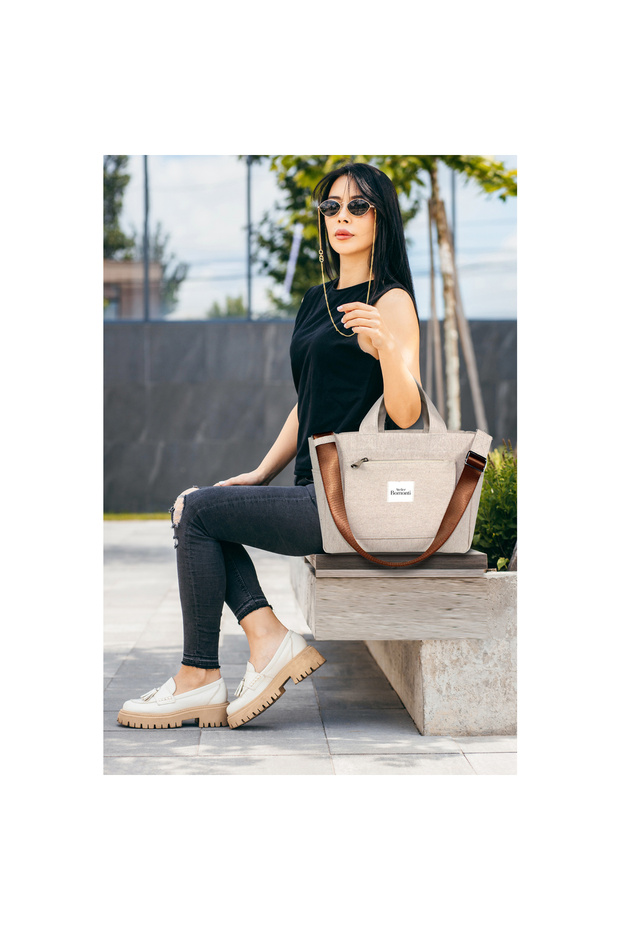 Hishi Tote Bag Beige Canvas Bag