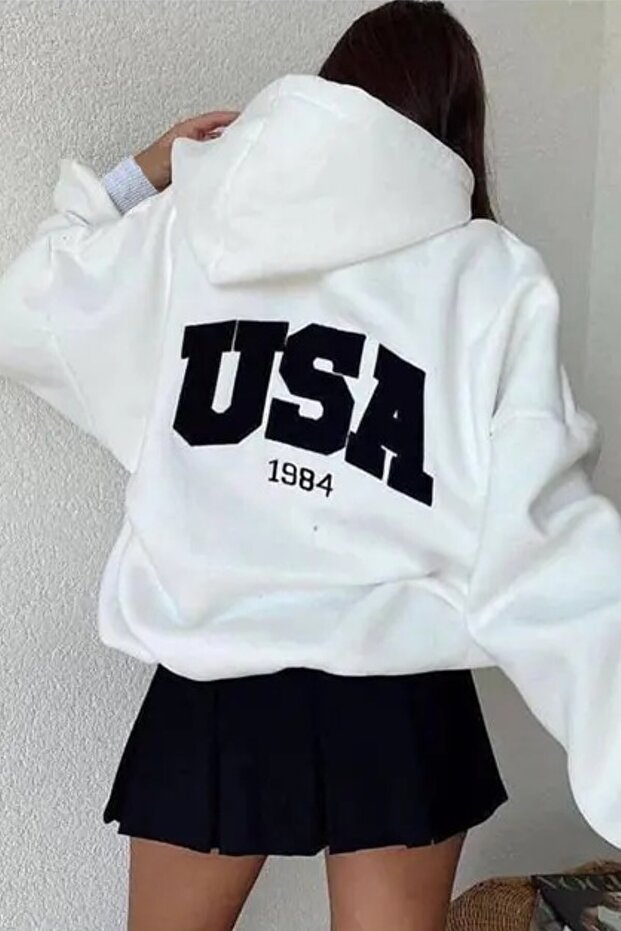 Unisex USA Printed Hooded Oversize Sweatshirt Hoodie