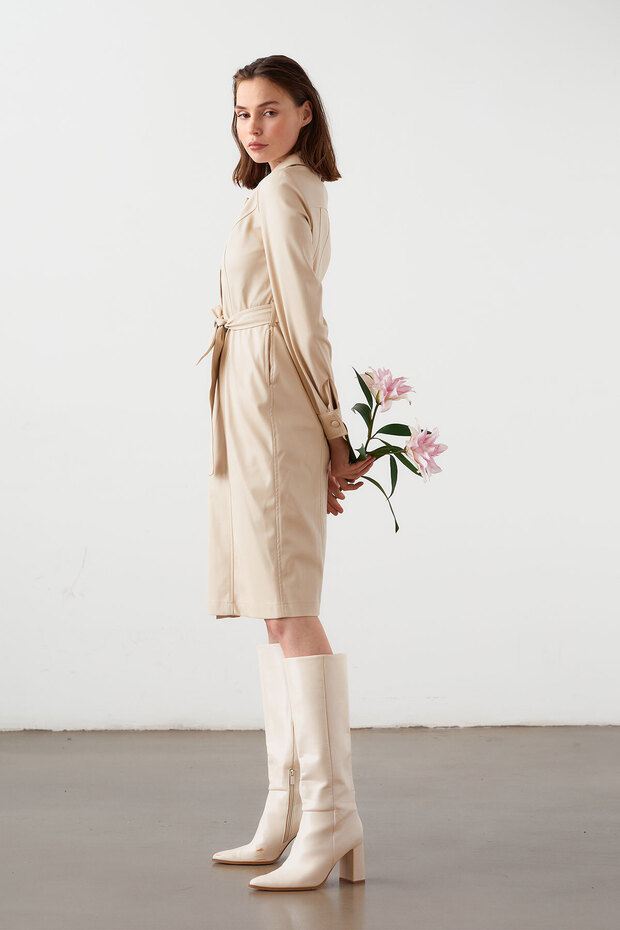 Deri Gömlek Elbise - 2