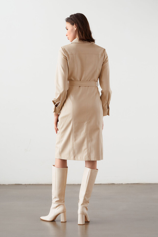 Deri Gömlek Elbise - 8