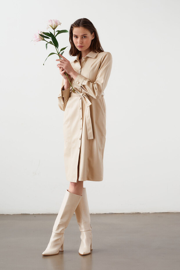 Deri Gömlek Elbise - 3