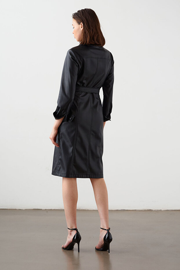 Deri Gömlek Elbise - 7