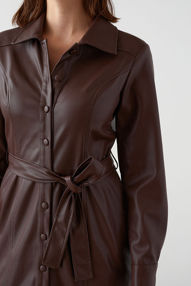 Deri Gömlek Elbise - 6
