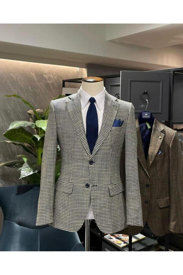 سترة بقصة ضيقة للرجال من Houndstooth - 1