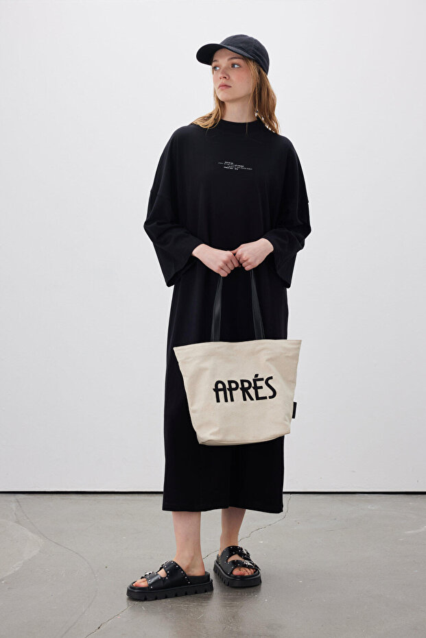 OVERSIZE UZUN RAHAT ELBİSE SİYAH - 2