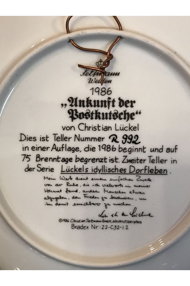 1986 seltmann limitli üretim porselen duvar tabağı - 19,5 cm çapında - 6