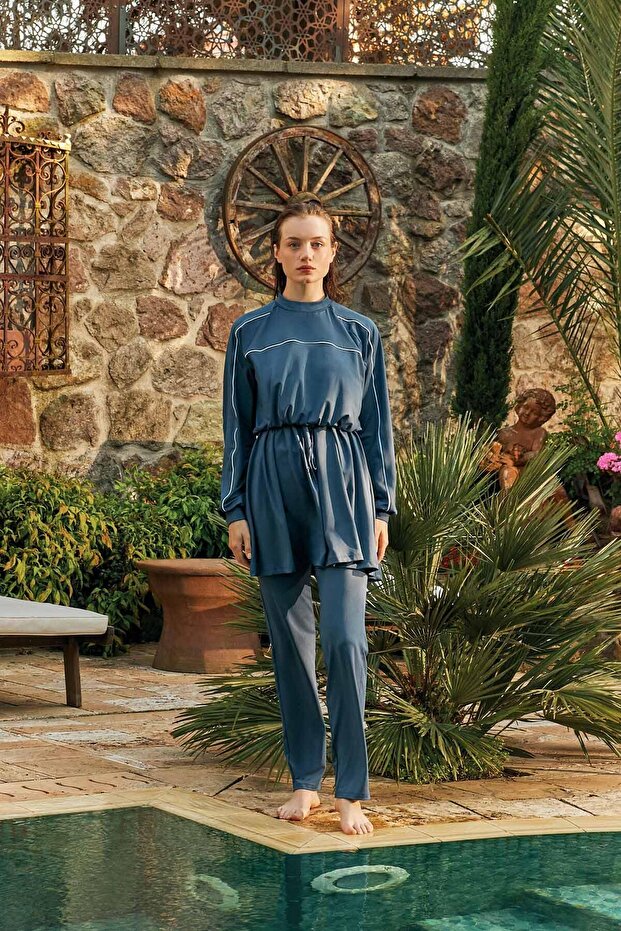 EGYENES LÁBÚ HIJAB FÜRDŐRUHA NAVY BLUE - 1