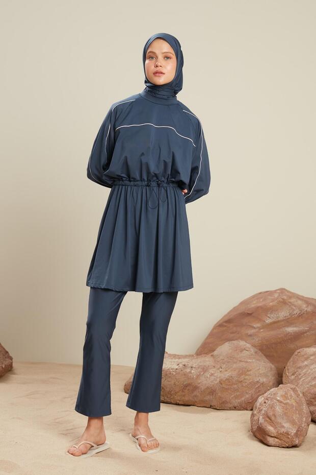 EGYENES LÁBÚ HIJAB FÜRDŐRUHA NAVY BLUE - 6