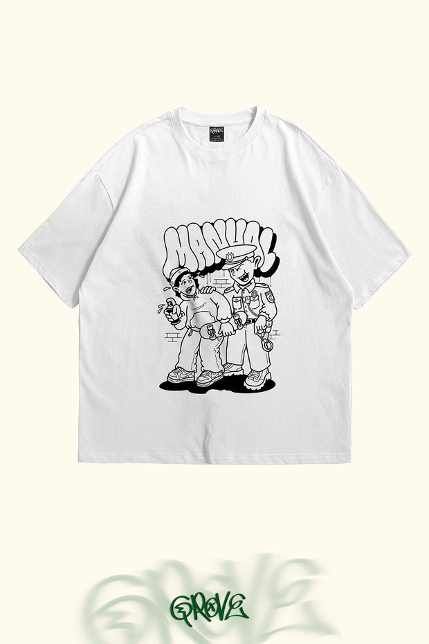 Spray Graffiti Police Printed Unisex Oversize T-shirt