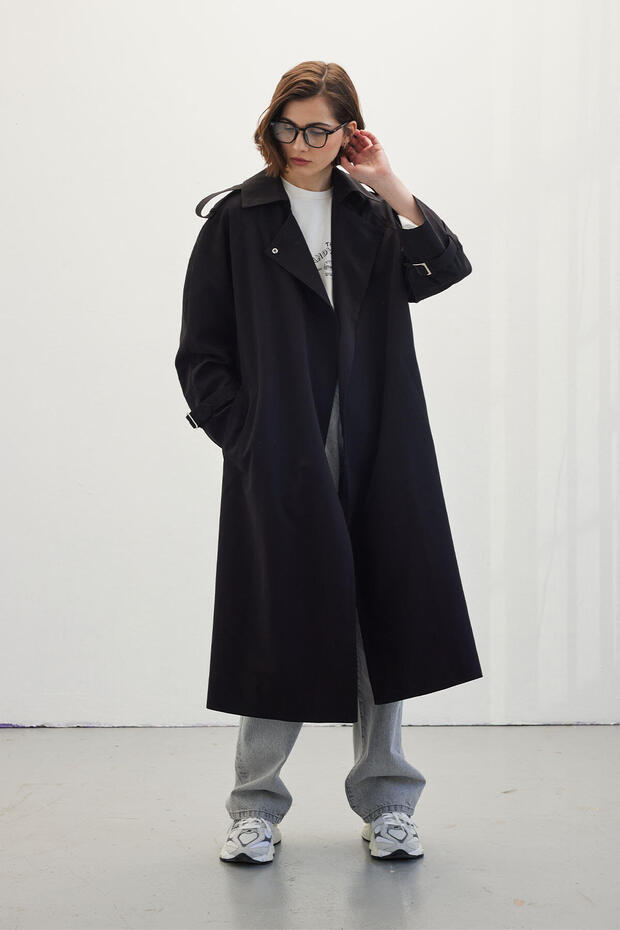 PÁSOVÝ DRESS TRENCH COAT ČERNÝ - 2