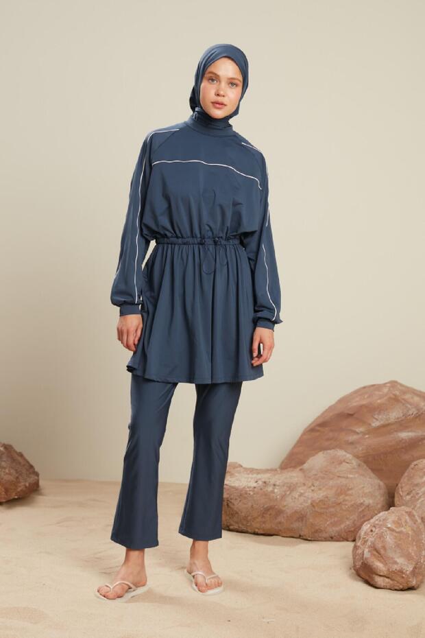 EGYENES LÁBÚ HIJAB FÜRDŐRUHA NAVY BLUE - 5