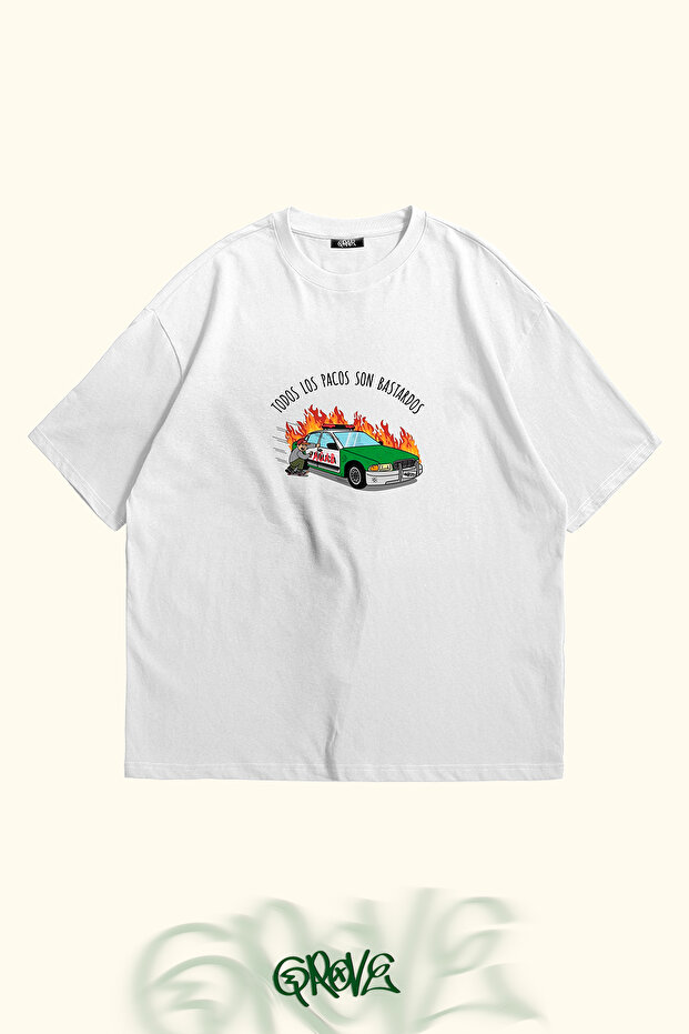 Police Graffiti Printed Unisex Oversize T-Shirt