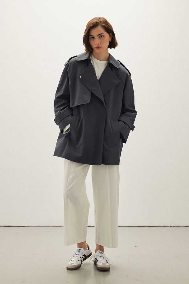 OVERSIZE KISA TRENÇKOT LACİVERT - 6