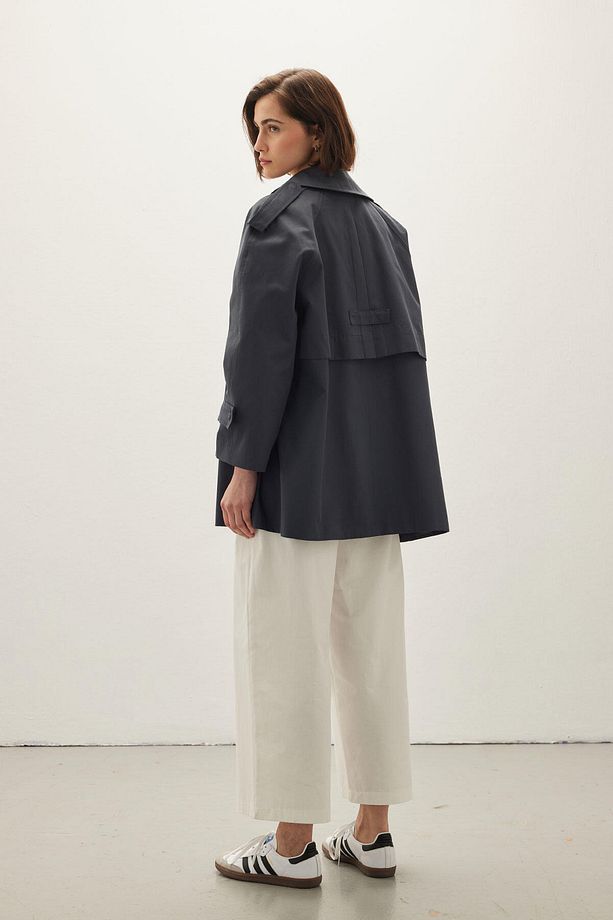 OVERSIZE KISA TRENÇKOT LACİVERT - 8