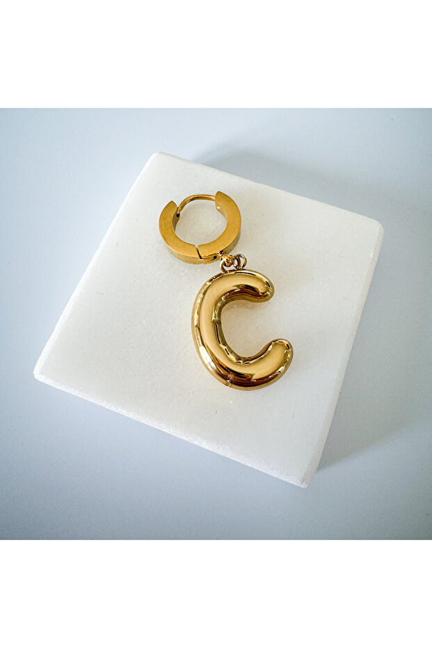 C letter earrings with steel grenade