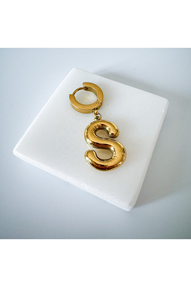Steel bombed letter S earrings