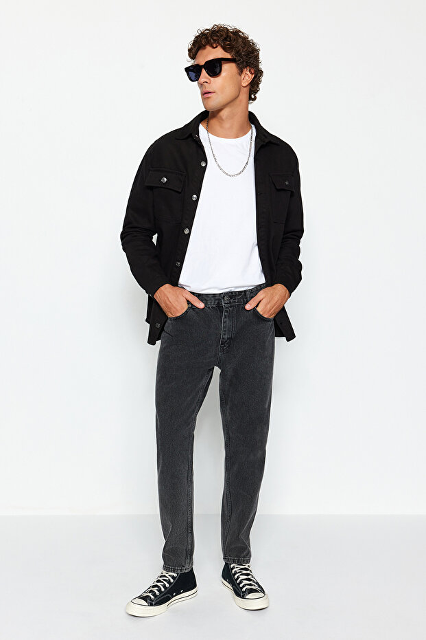 Antrasit Smoke Relax Fit Boyfriend Jeans Kot Pantolon TMNAW23JE00043 - 3
