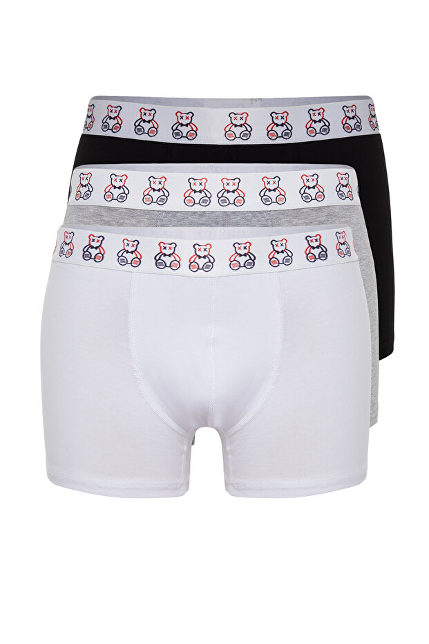 3'lü Paket Çok Renkli Ayıcık Desenli Lastikli Esnek Pamuklu Couple Boxer TMNAW24BX00020 - 7