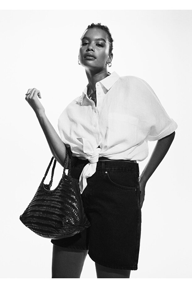 Düz Kesim Denim Şort - 8