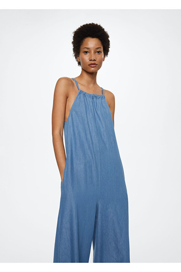 Pamuklu Denim Tulum - 2