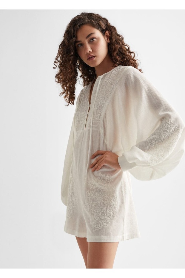 İşlemeli şort tulum - 1