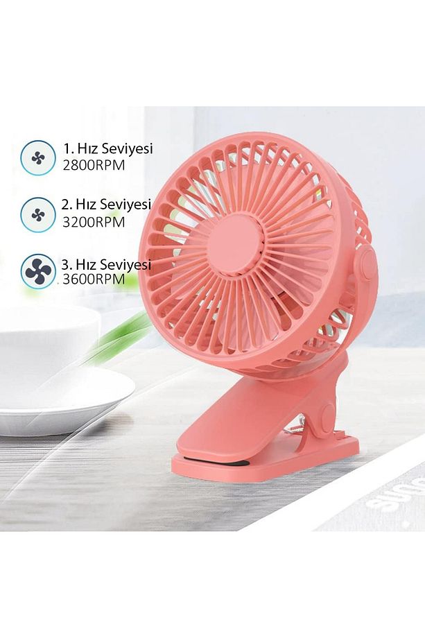 3 Kademe Şarjlı Mandallı 360° Taşınabilir Fan Vantilatör JH-006 - 5