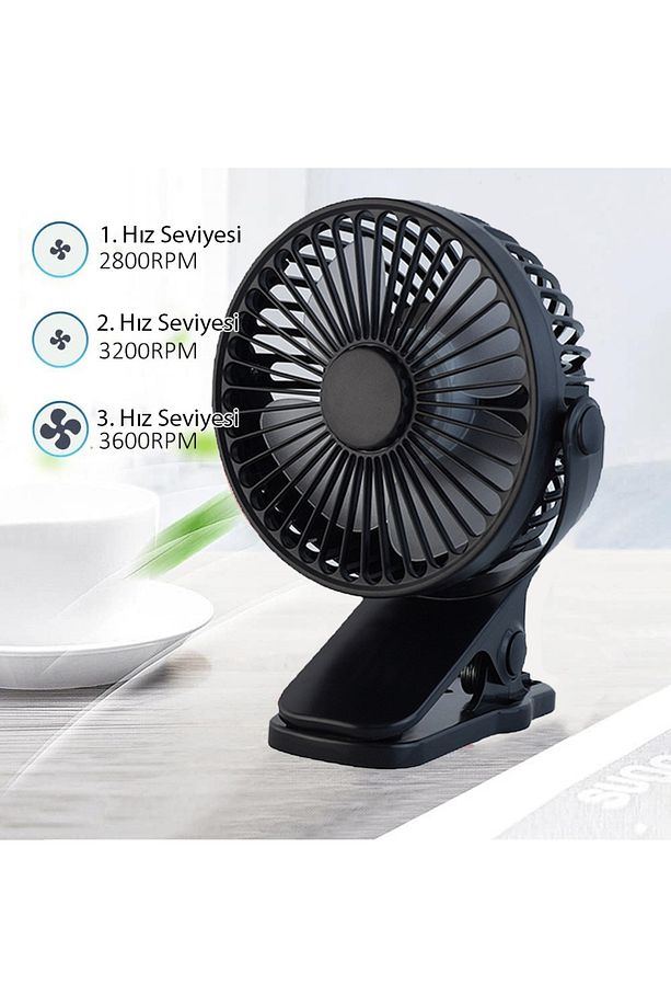 3 Kademe Şarjlı Mandallı 360° Taşınabilir Fan Vantilatör JH-006 - 7