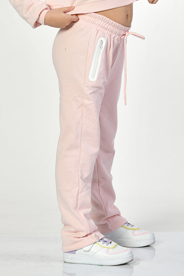 Girl's Sweatpants with Pockets and Zipper - Pink