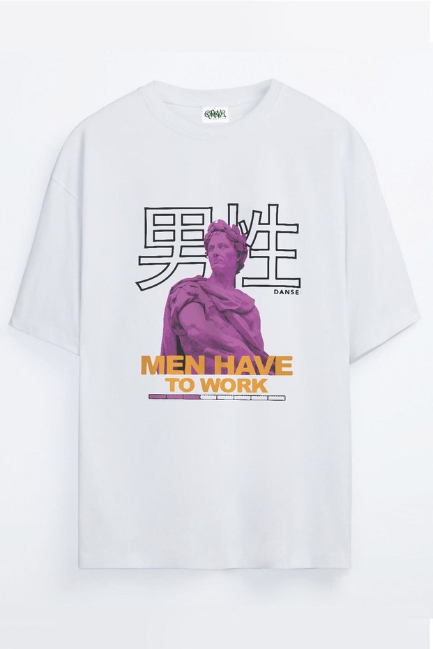 Men Have To Work Greek Statue Sculpture Printed Unisex Oversize T-shirt