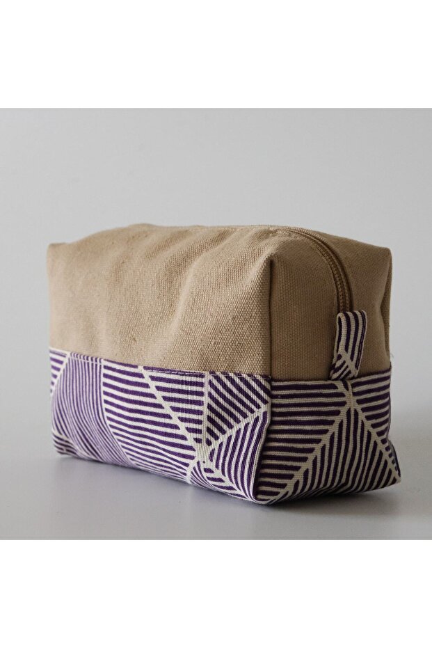 Wolo- Purple - 100% Cotton Makeup Bag with Geometric Pattern on It