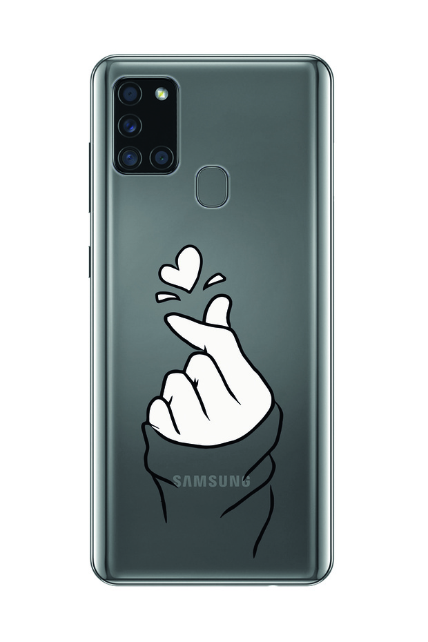 Heart Patterned Transparent Phone Case Compatible with Samsung Galaxy A21S