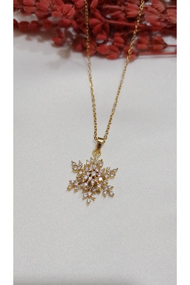 Women's Stainless Steel Gold Mid Spinning Snowflake Necklace