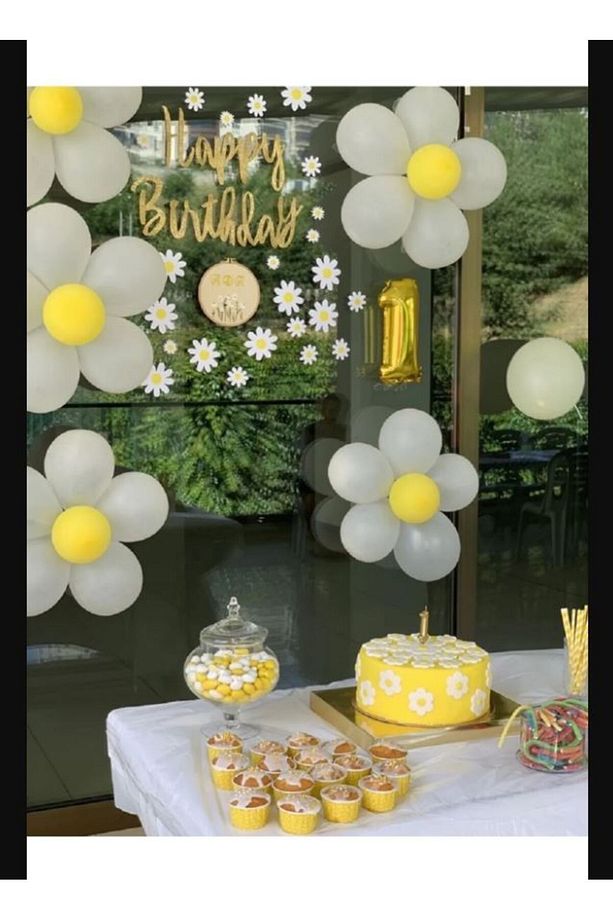 Papatya Temalı Doğum Günü Seti Çiçek Yapma Aparatı 6 Adet- 40 Adet Yedekli Balon Set - 5