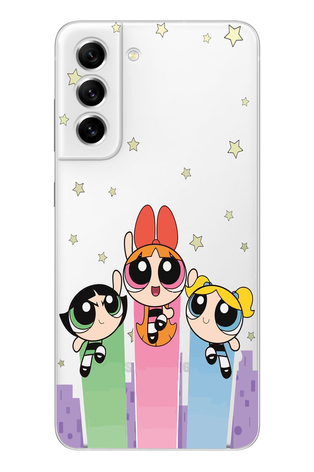 حافظة هاتف شفافة بنمط Powerpuff Girls متوافقة مع هاتف Samsung Galaxy S21 FE