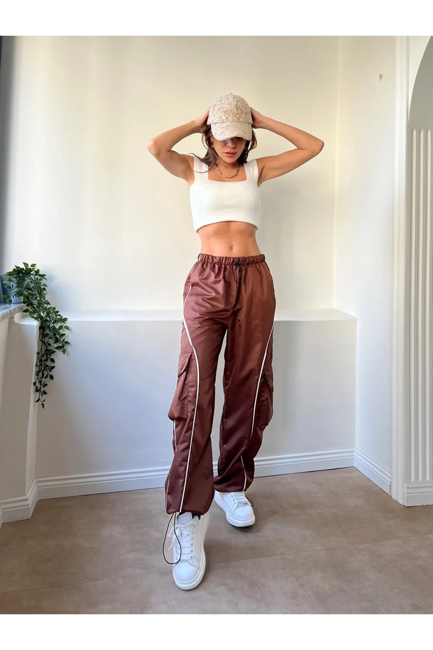 Y2K BROWN PARACHUTE FABRIC TROUSERS / TRACKSUIT