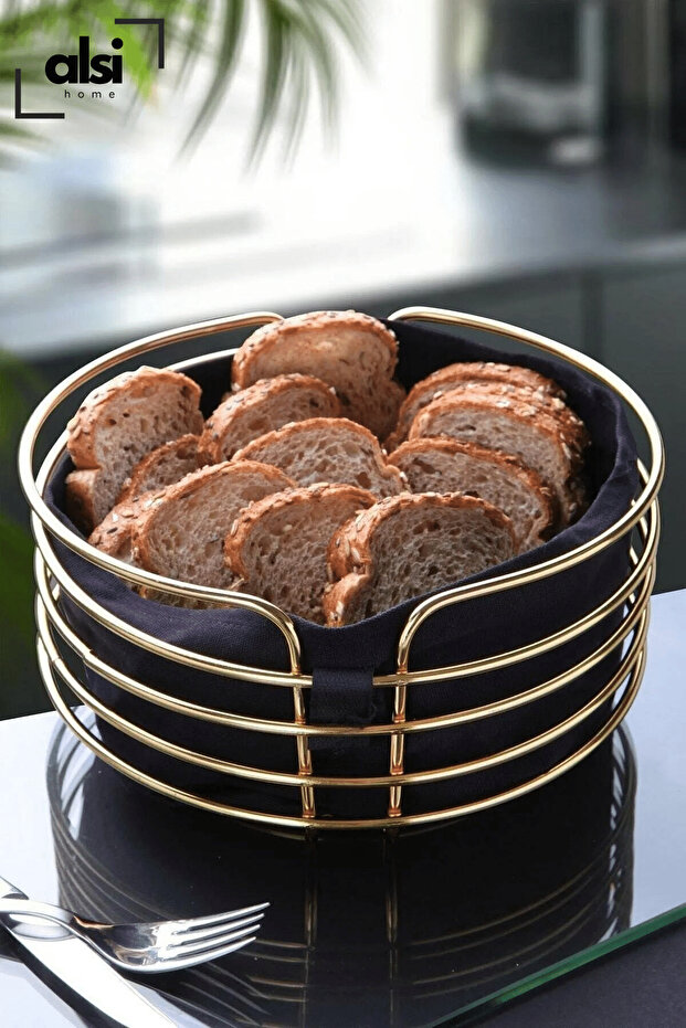 Bread Holder Round Bread Basket Multi-Purpose Metal Box Luxury Stainless Basket