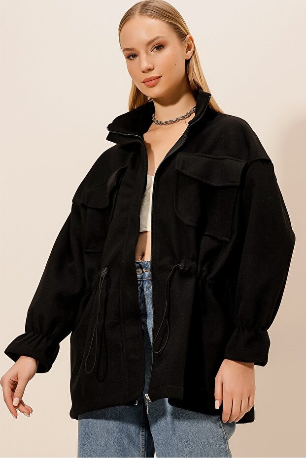 Zippered Elastic Waist Stitched COAT