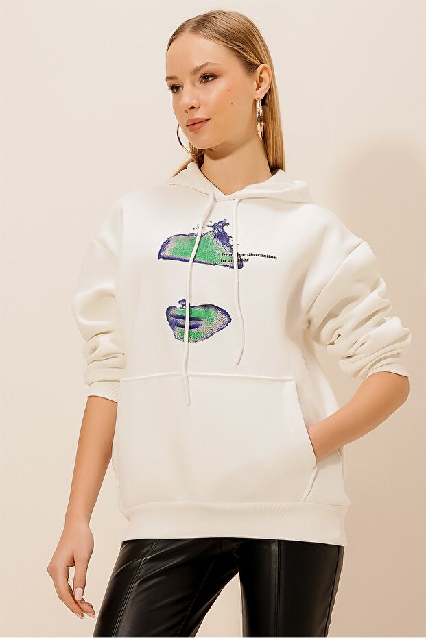 Üç iplik Distraction Baskı SWEAT - 1