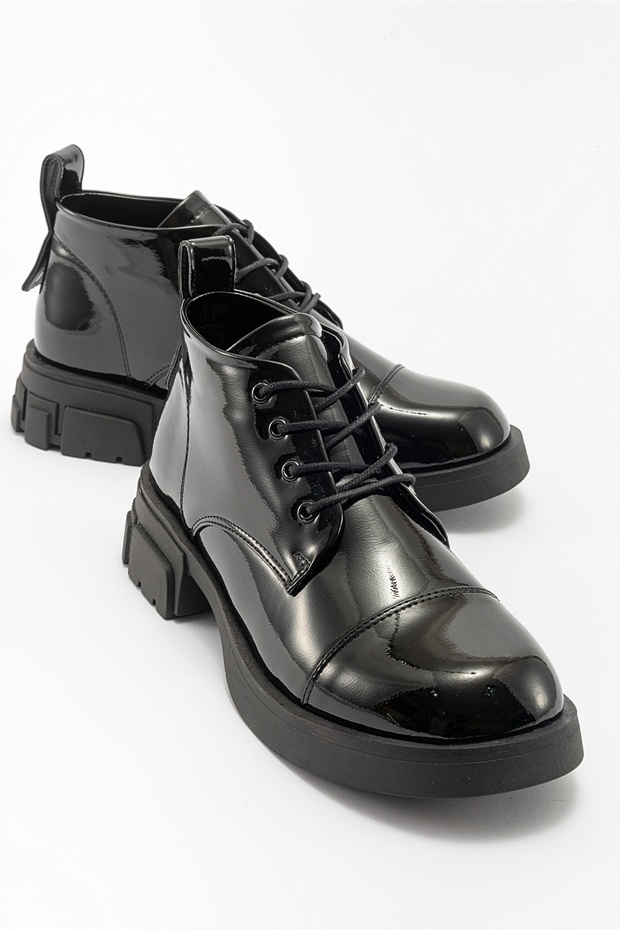 LAGOM Black Patent Leather Women's Boots