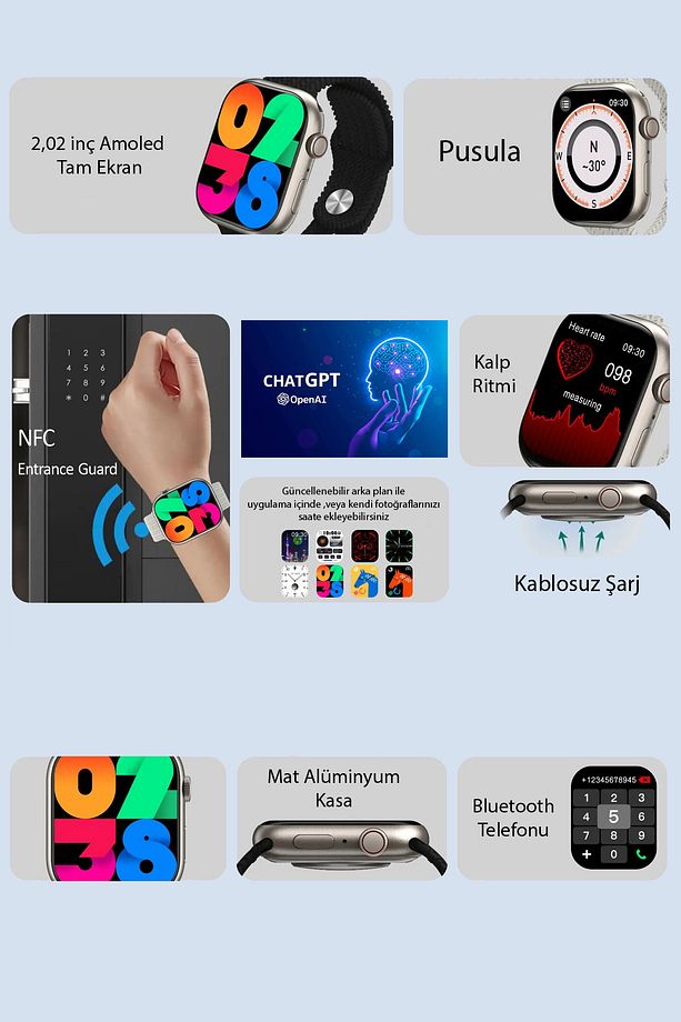 HK Plus Akıllı Saat 2024 Son Sürüm Yapay Zeka Chat GPT Özellikli Amoled Ekran 2,02 inç Akıllı Saat - 5