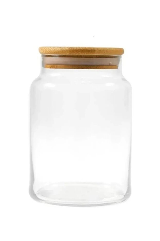 Vacuum Bamboo Glass Jar with Lid 1 Piece 2 Liters