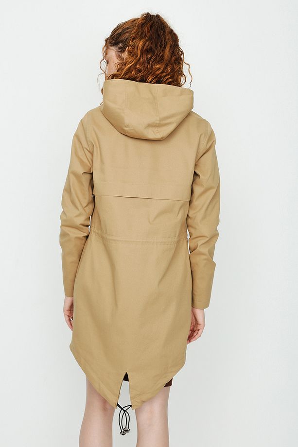 Kadın Camel Kapüşonlu Fermuarlı Cepli Parka - 6