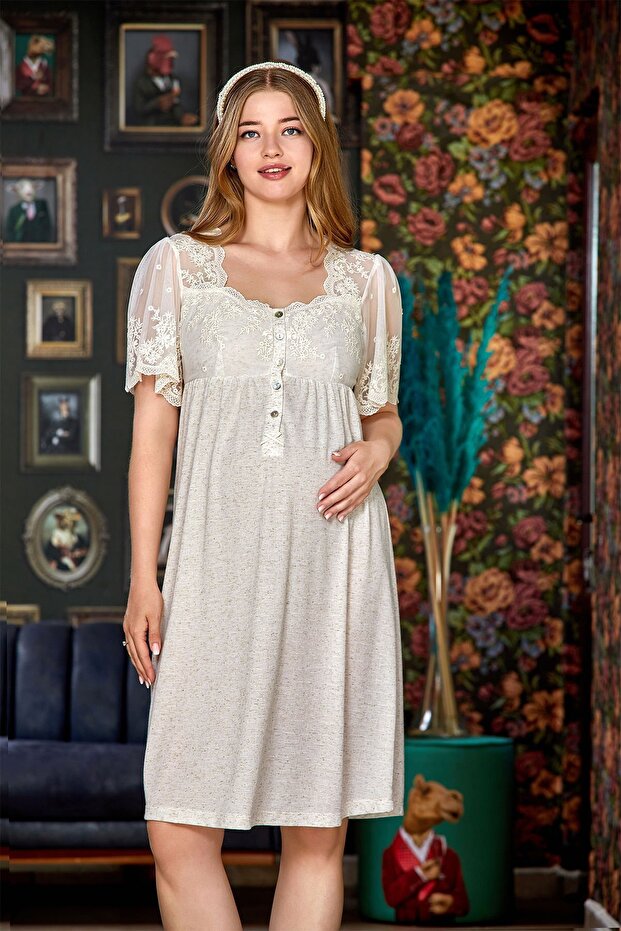 Linen Suitable for Breastfeeding Maternity Nightgown Cossy By Aqua 24081-44