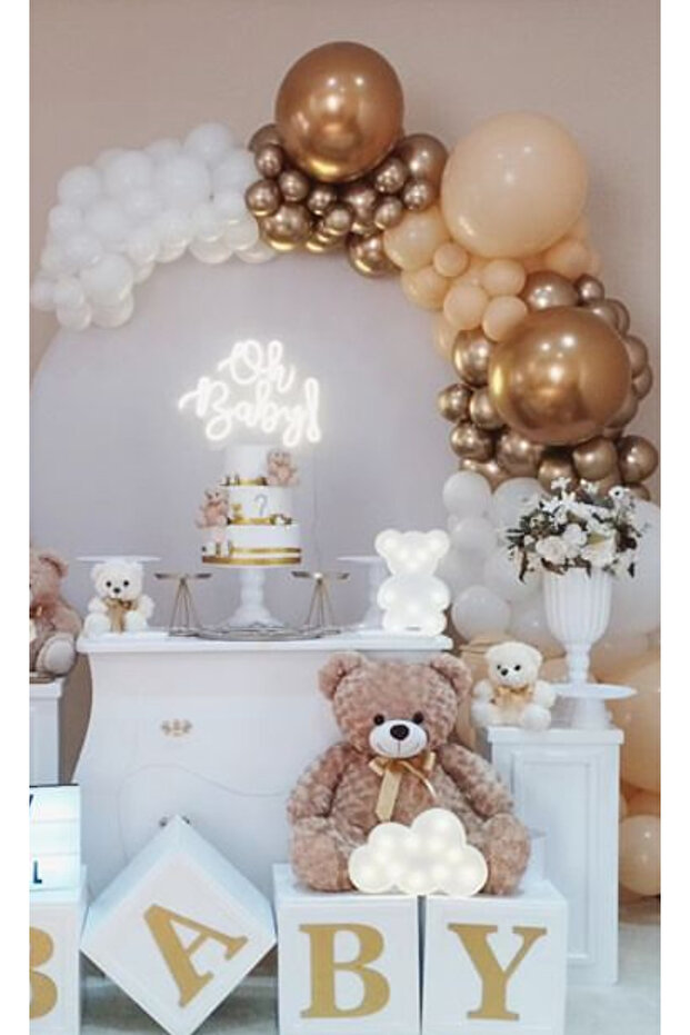 Milky Brown White and Gold Chrome Balloon Chain Set 60 Balloon