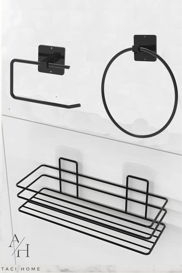 Stainless 3-Piece Set Adhesive Bathroom Organizer Shower Cabin Shampoo Bathroom Shelf WC Paper and Towel Holder
