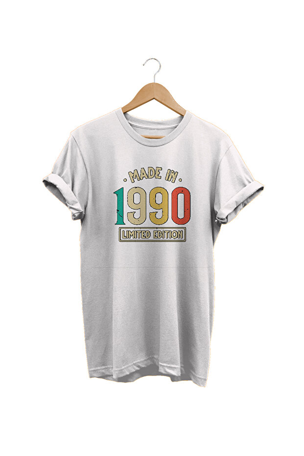 تي شيرت أبيض مطبوع 1990، قطن 100%، كبير الحجم، مقاس كبير