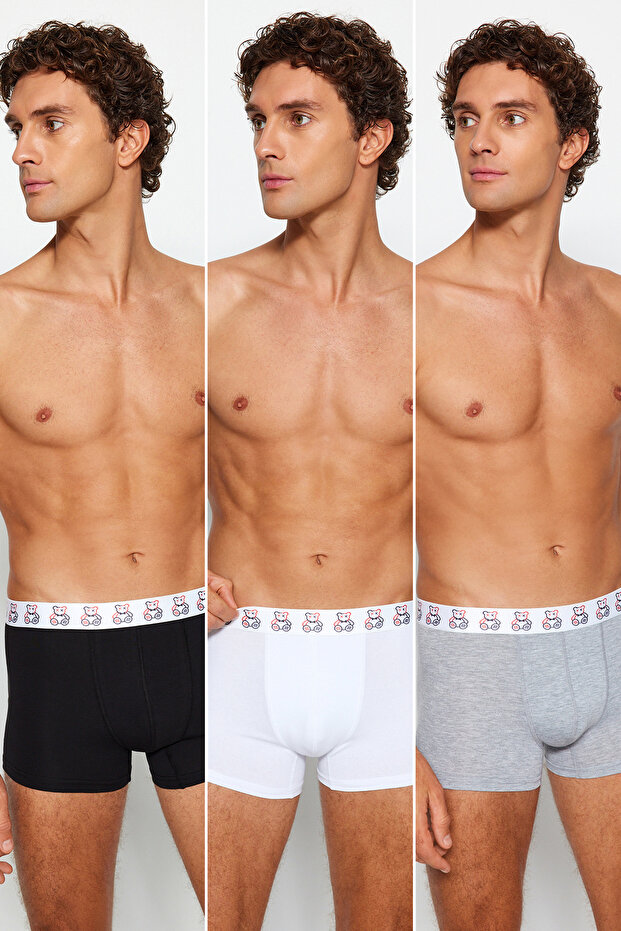 3'lü Paket Çok Renkli Ayıcık Desenli Lastikli Esnek Pamuklu Couple Boxer TMNAW24BX00020 - 2