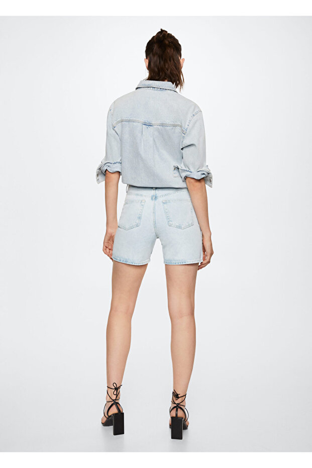 Düz Kesim Denim Şort - 13