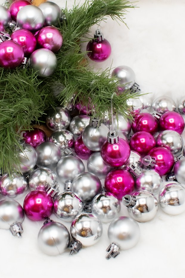 3 Cm 72 Pieces Pink-silver Cici Ball Christmas Pine Tree Ornament